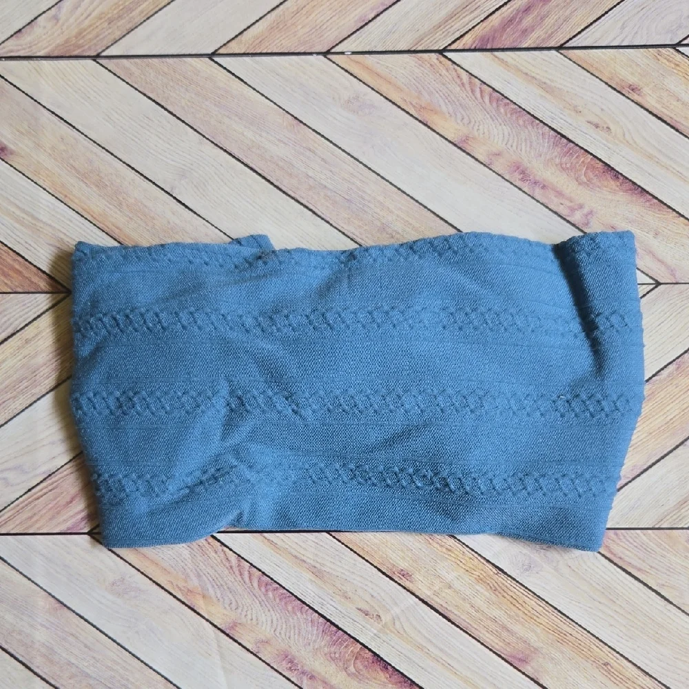 ​Dusty Blue Cable Knit Baby Headband Oversized Bow Soft Stretchy Nylon Hairband